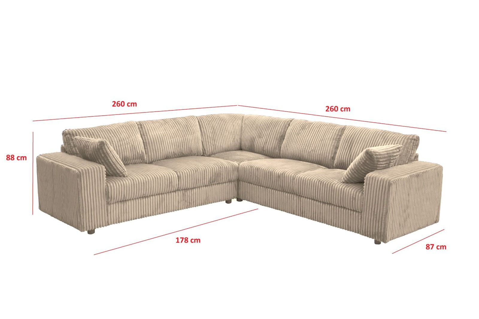 MLM - Hoeksalon Magda - Grijs Ribfluweel - 260x260xh88cm