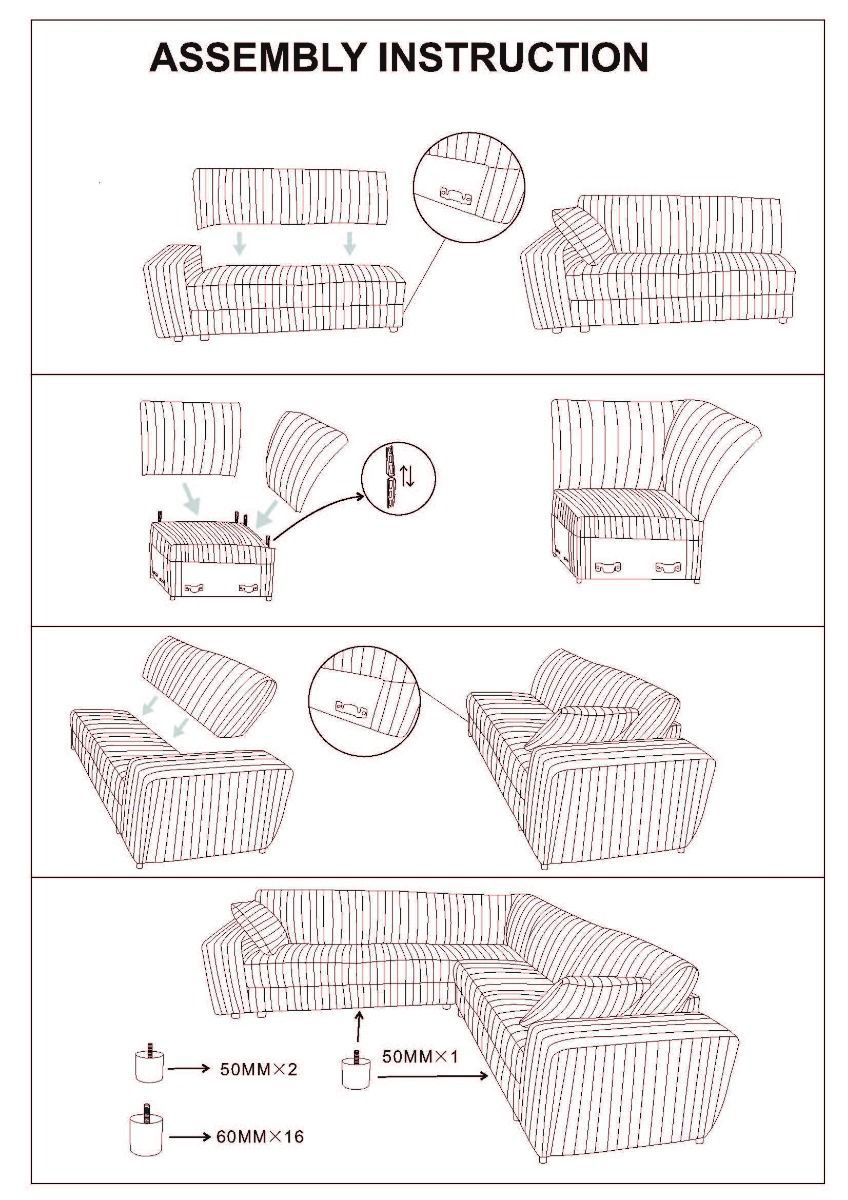 MLM - Hoeksalon Magda - Grijs Ribfluweel - 260x260xh88cm