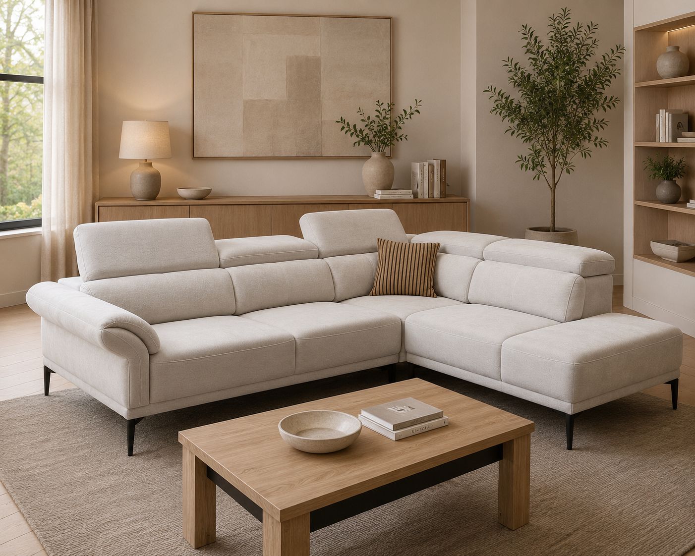 IDE - Canapé d'angle LK6625 - Droit - Couleur écru - 260x210 cm