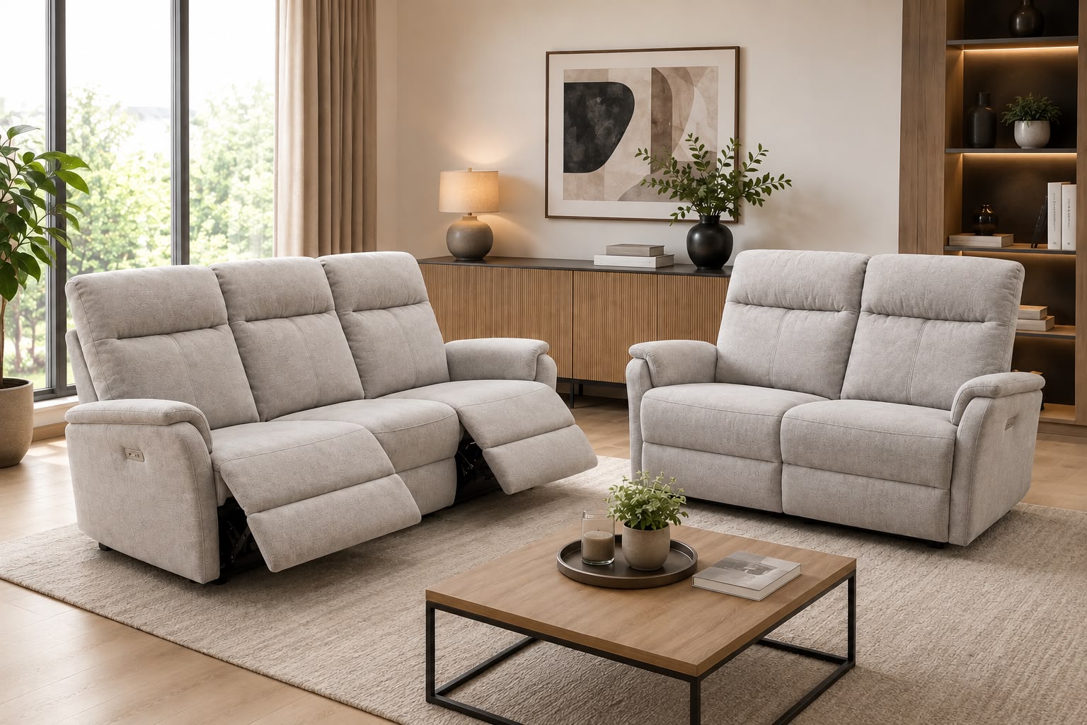 2BM - Salon Merit 3+2 – 2 relaxes électriques - 182cm et 130cm