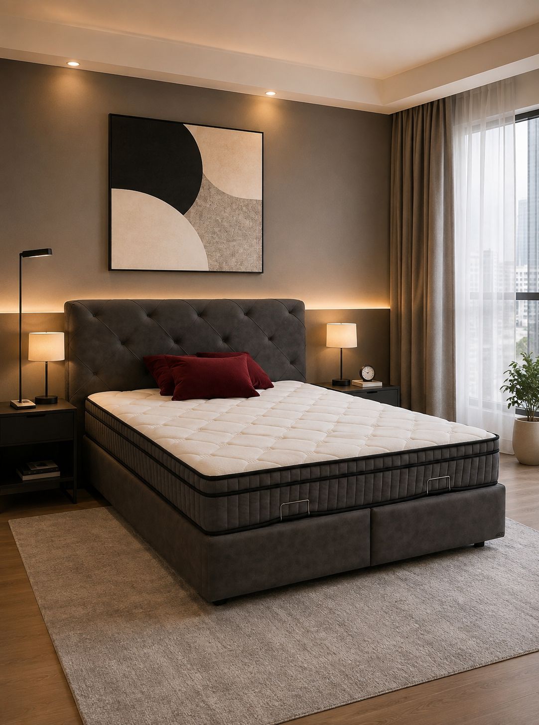 2BM - Boxspring Almi - Donker grijze microvezel - 180x200 cm
