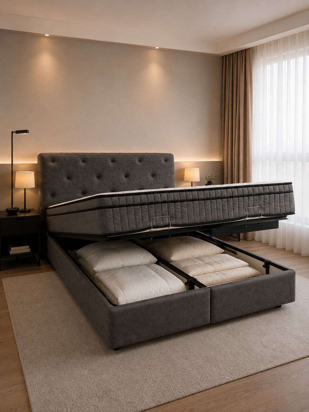 2BM - Boxspring Almi - Donker grijze microvezel - 180x200 cm