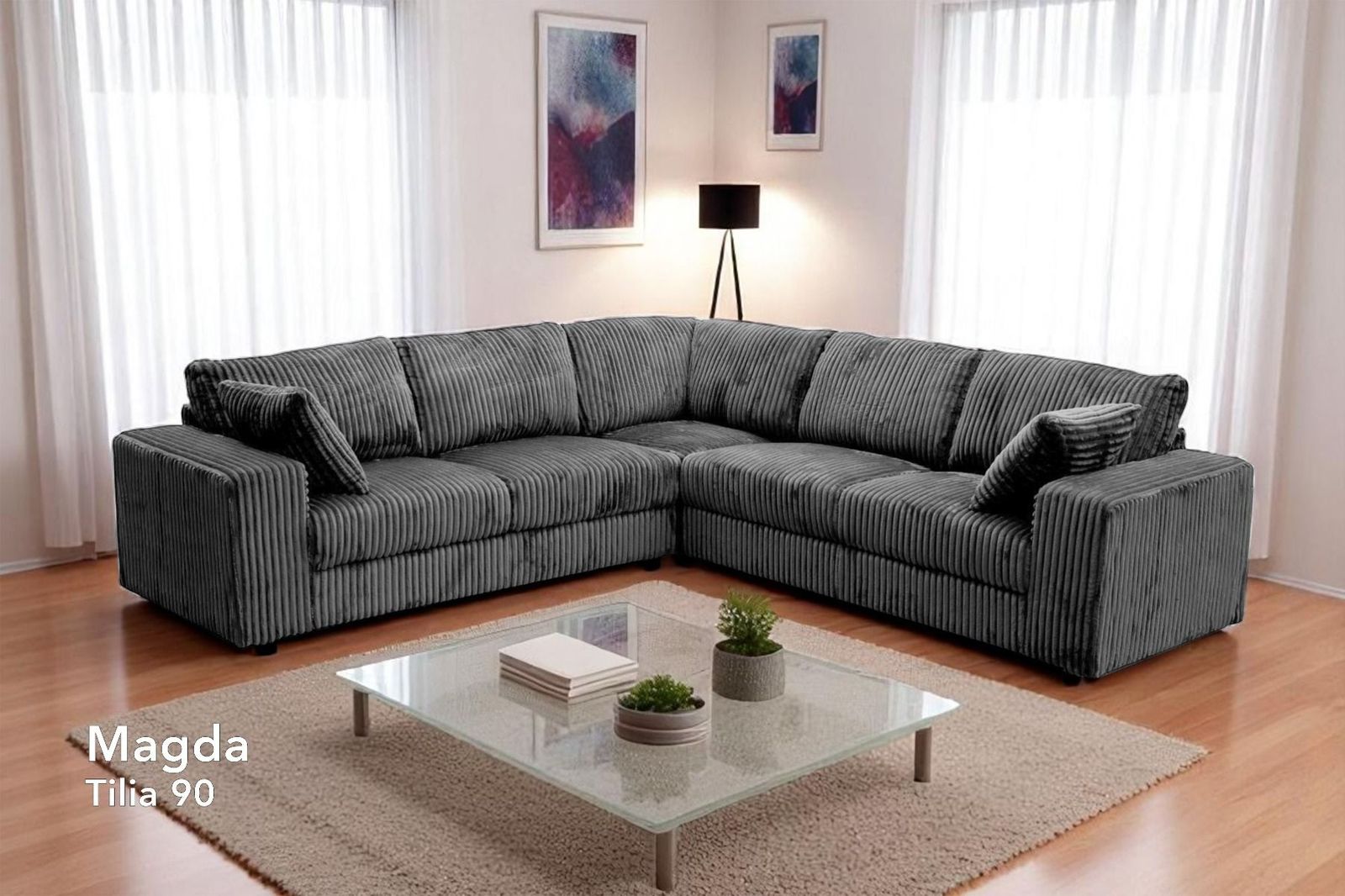 MLM - Hoeksalon Magda - Grijs Ribfluweel - 260x260xh88cm