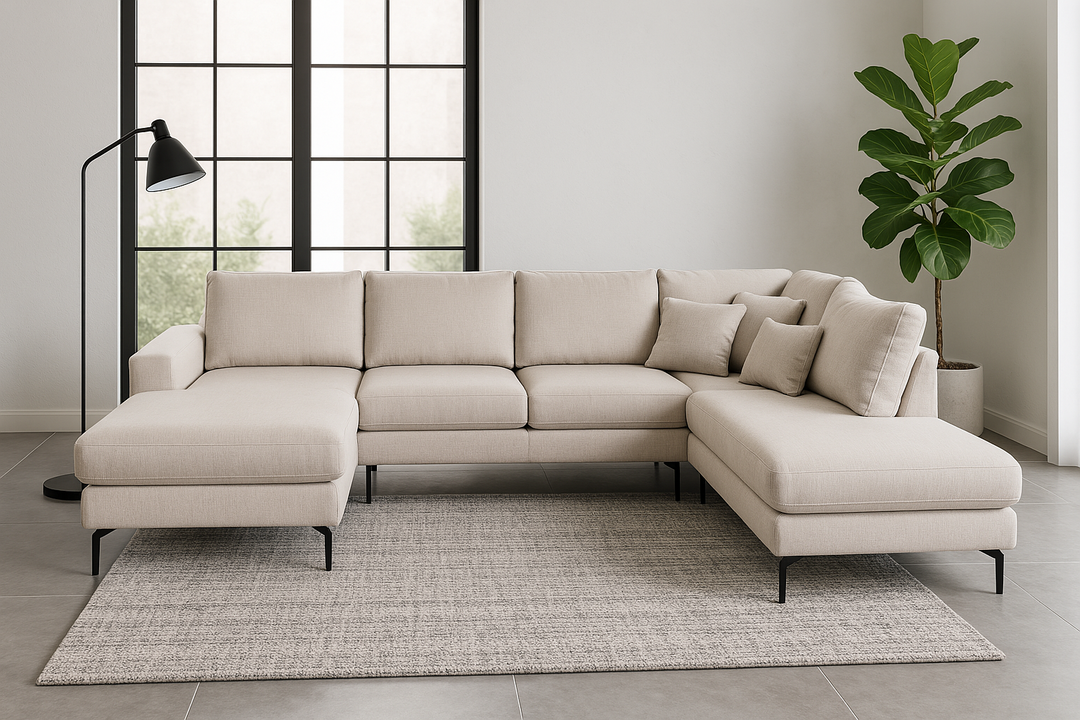 2BM - Canapé d'angle Baltimore - Droit - Tissu - Beige - 150x305x200 cm