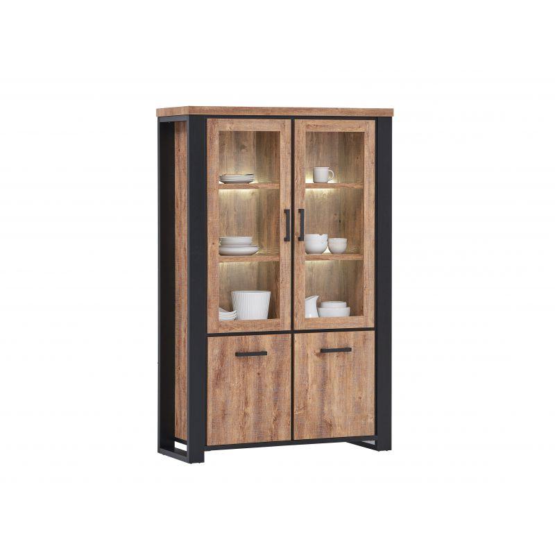 TYC - Vitrine Orly - Chêne Industriel - Avec éclairage LED - 126x195x45cm