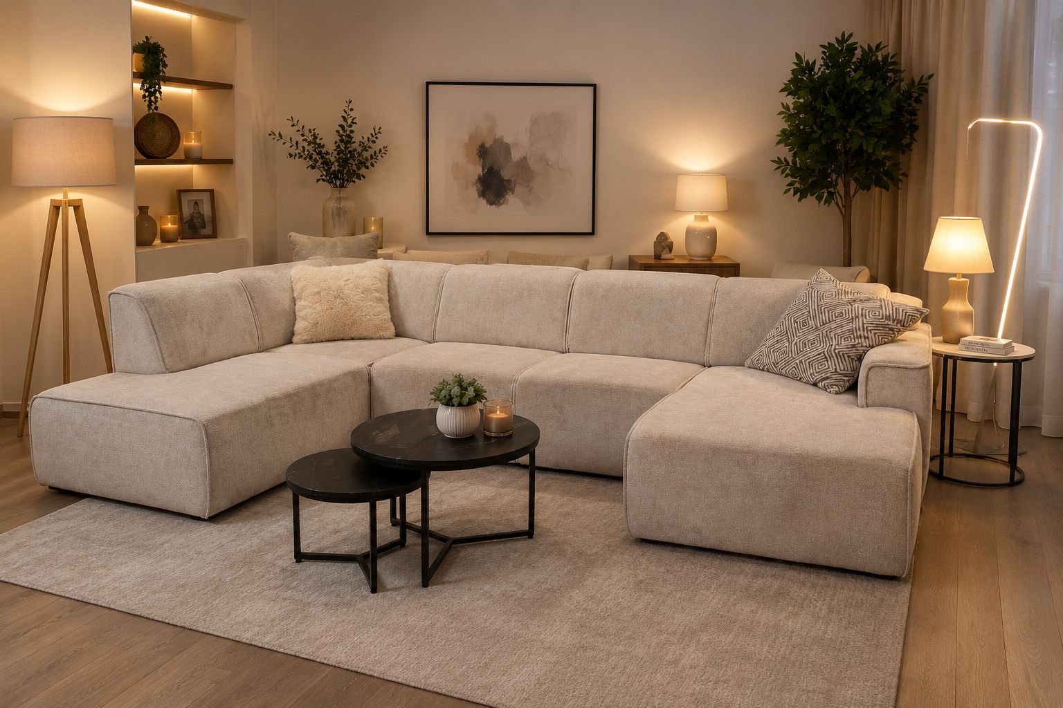 2BM - Luxueuze U-Vormige Salon Billund - Rechts - Beige Velours - 200x345x170 xd92x80h cm