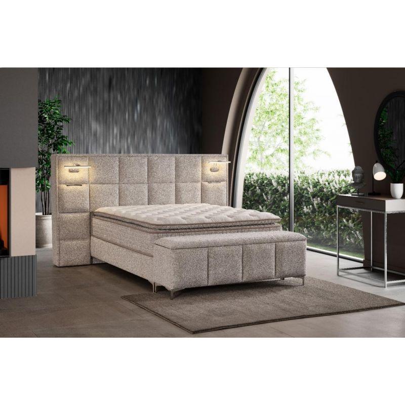 2BM - set Boxspring Olivia - bed + 2 Nachtkastjes - Stof - Beige - 160x140x200cm