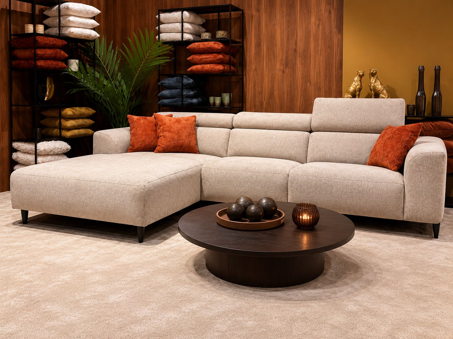 2BM - Canapé d'angle Elias - Gauche - 2 Relax électriques - Tissu taupe - 200x317cm