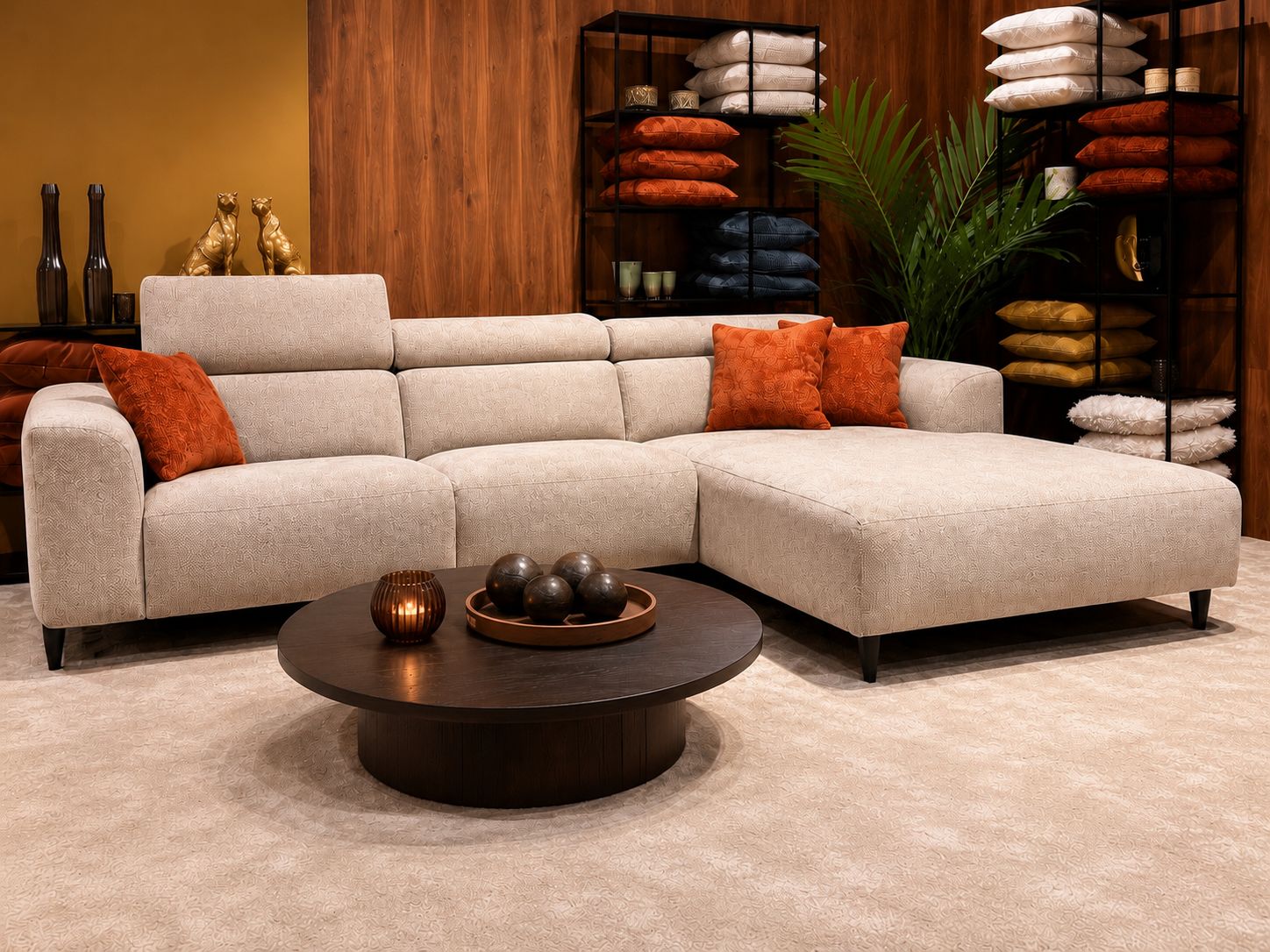 2BM - Canapé d'angle Elias - Droite - 2 relax électriques - Tissu taupe - 317x200cm
