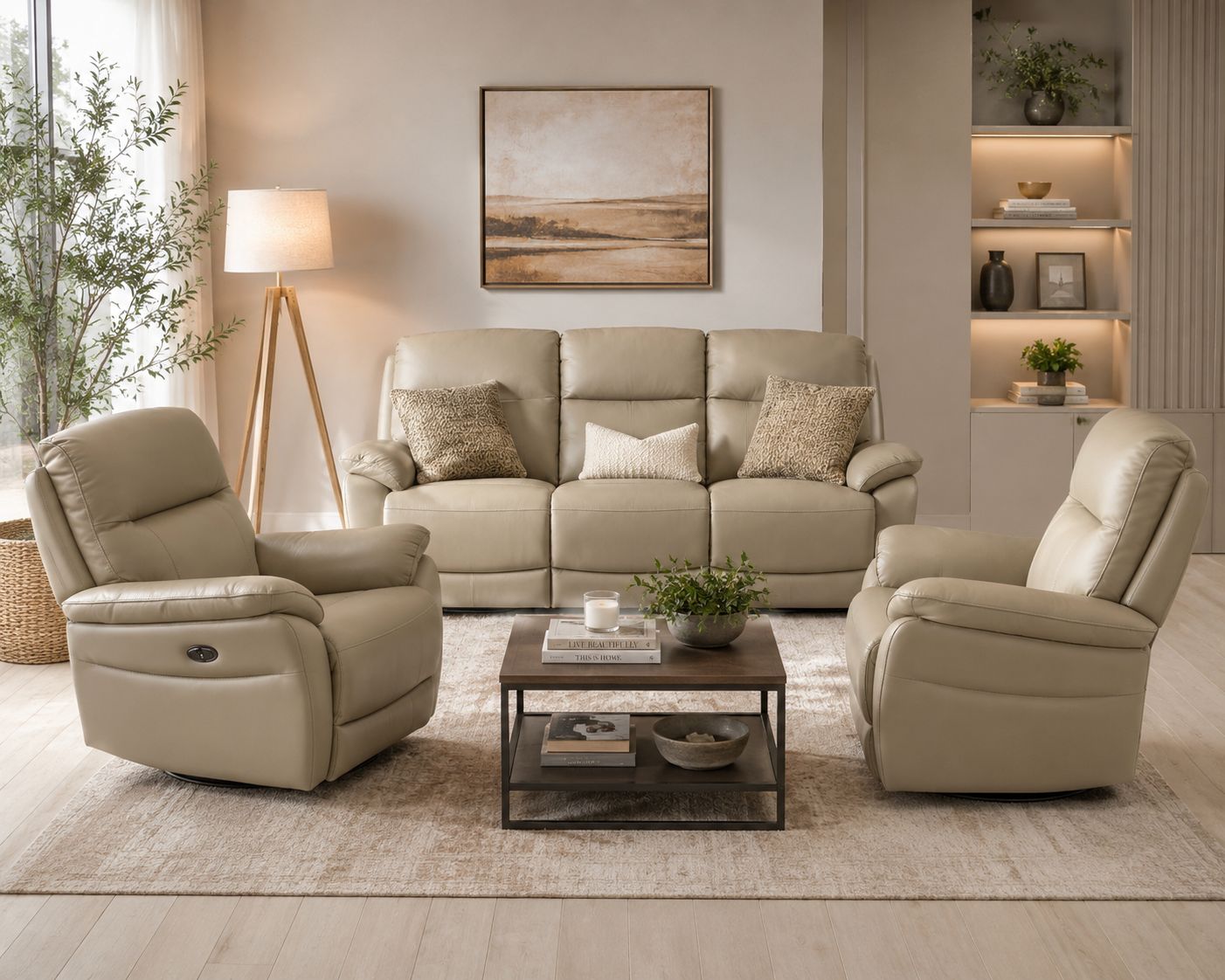 2BM - Salon 3+1+1 Garda - Cuir Gris Clair