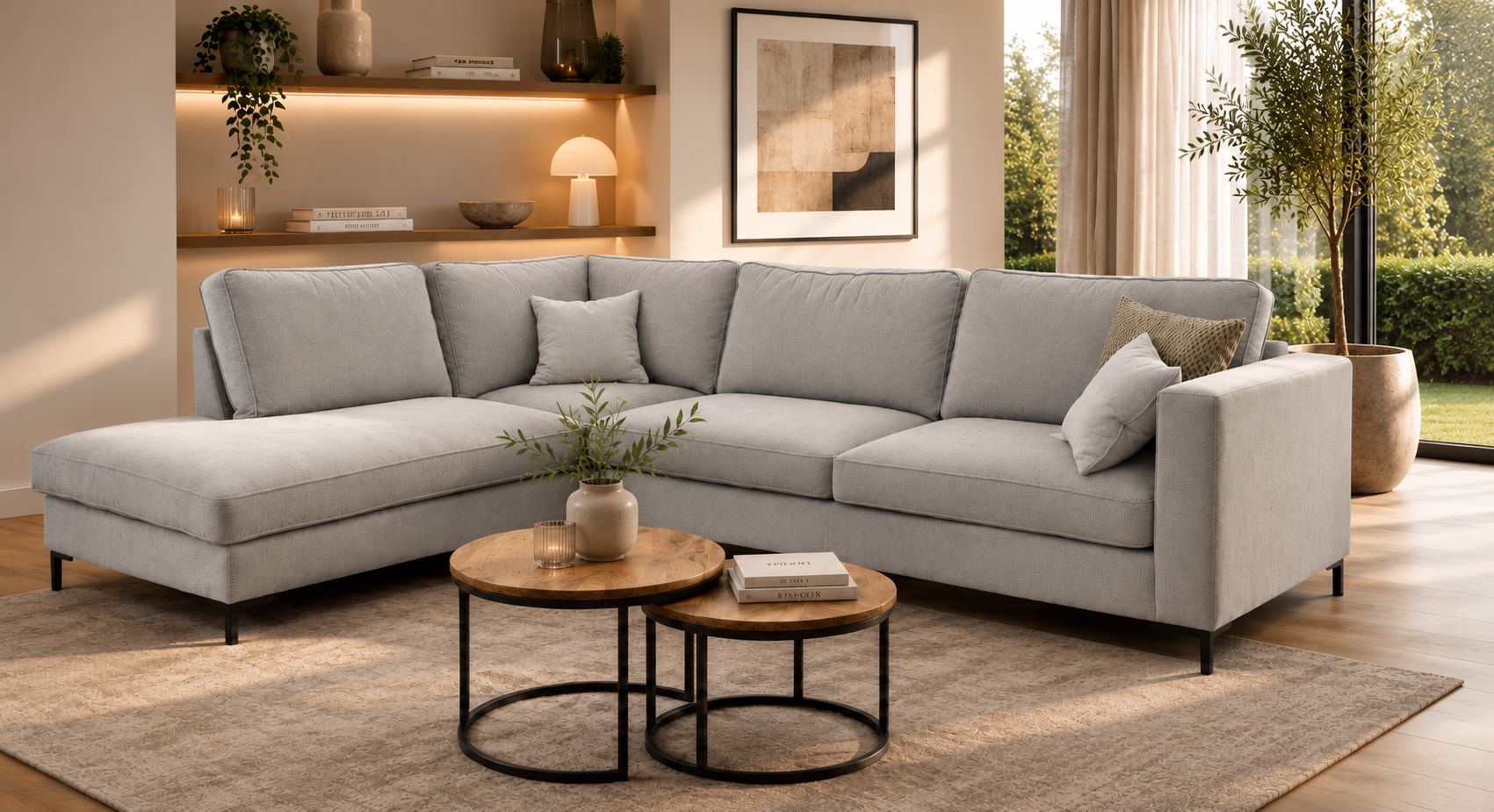 2BM - Hoeksalon Harlem - Links - Stof - Lichtgrijs - 285x220cm