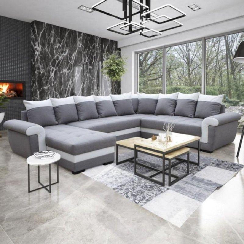 2BM - Hoeksalon Laura - Links - Kunstleder/Stof - Wit/Grijs - Met opbergfunctie - 165x330x244cm