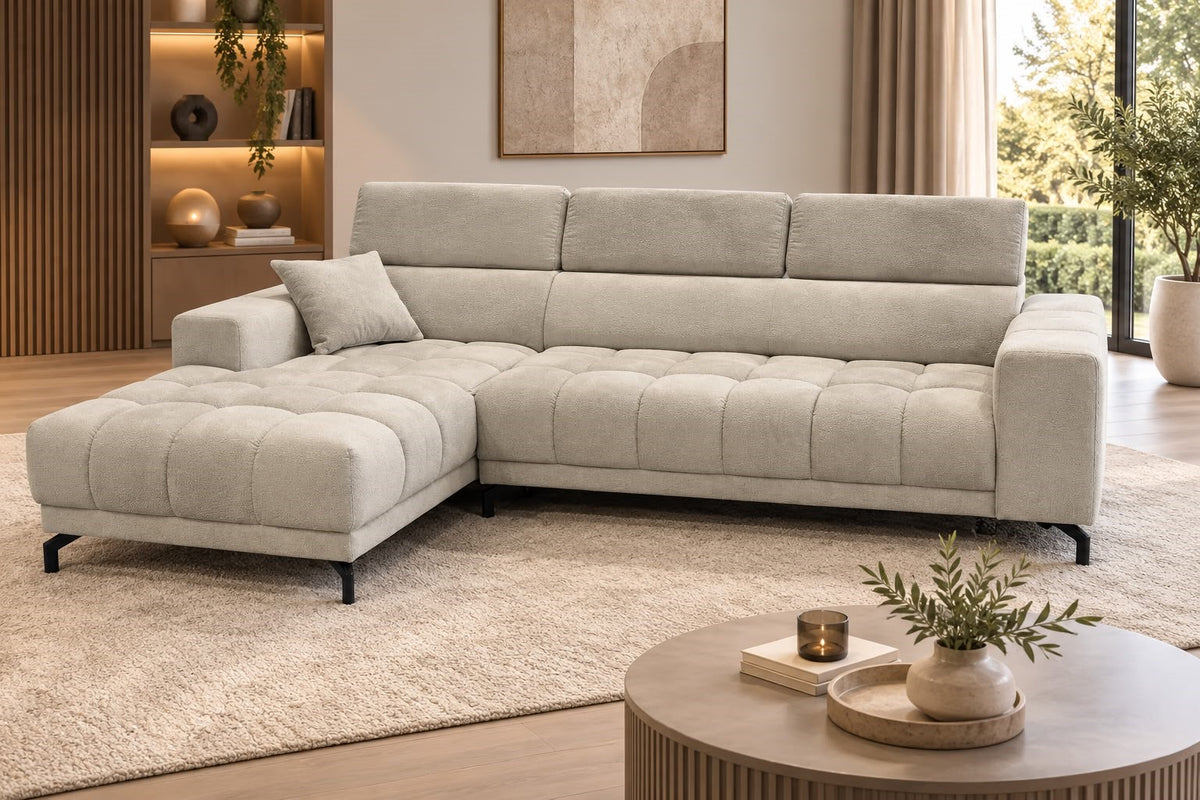 MLM - Canapé d'angle Tom - Tissu - Gris - Gauche - 190x290 cm