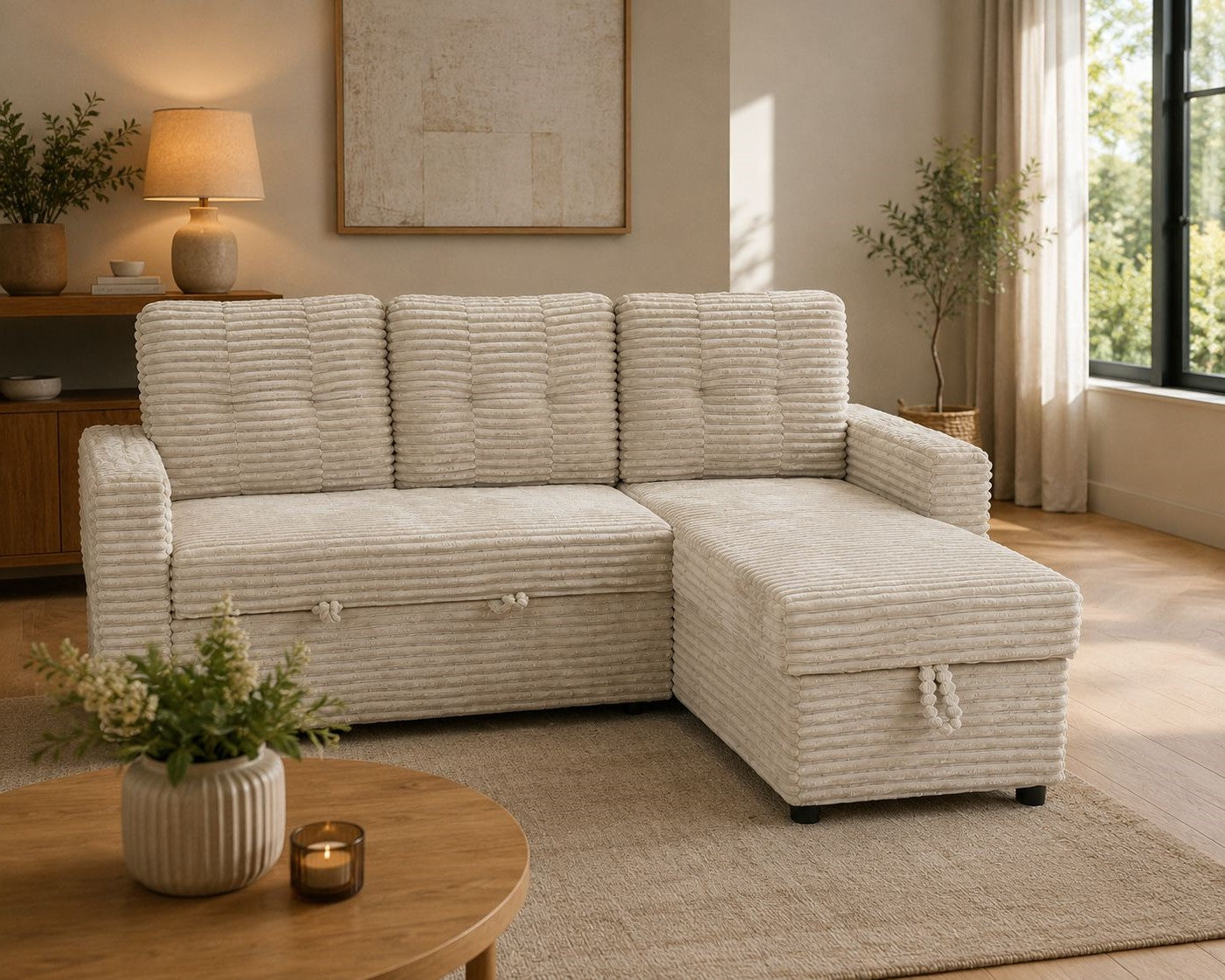 MLM - Compacte Salon Ilia - Rechts - Bedfunctie - Opbergruimte- 205x145cm