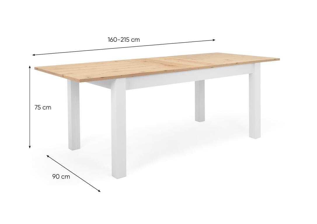 FIN - Verlengbare tafel Bergen 50 – eik – witten décor  - 160(215)x75x90cm
