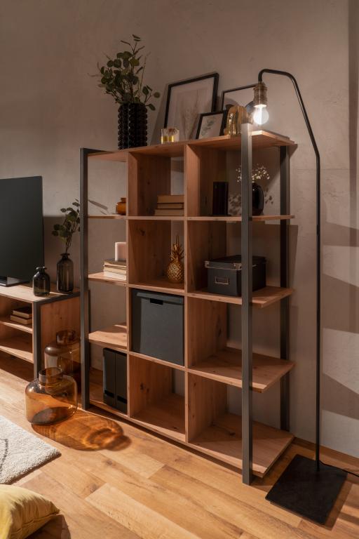 FIN - Bibliotheek Denver 31 - artisanal eik / anthracite - 107xh145x39cm