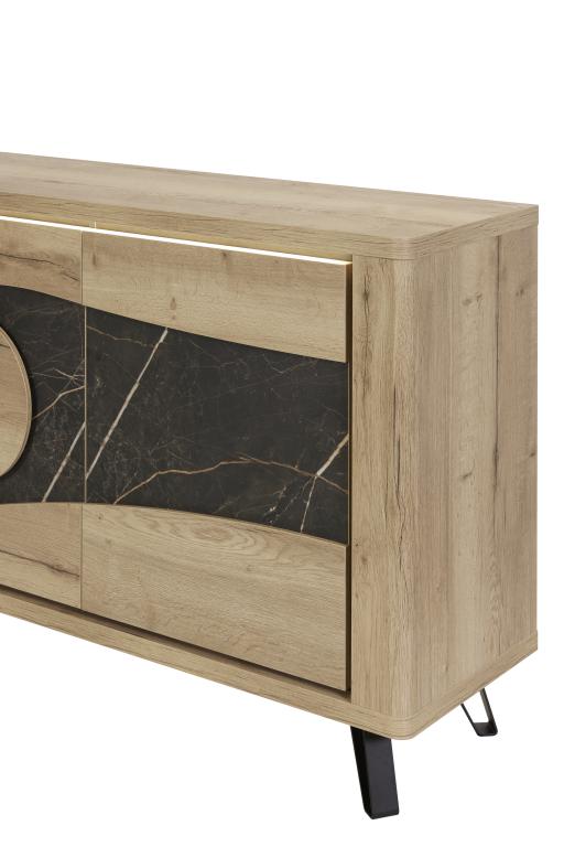 GBO - Buffet Valente 3D - chêne Halifax + marbre - 210 × 93/101 × 48 cm