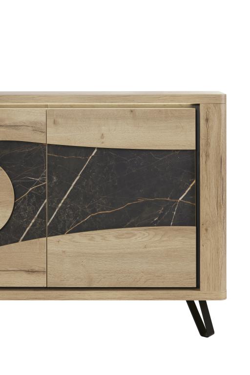 GBO - Buffet Valente 3D - chêne Halifax + marbre - 210 × 93/101 × 48 cm