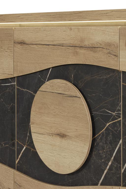GBO - Buffet Valente 3D - chêne Halifax + marbre - 210 × 93/101 × 48 cm