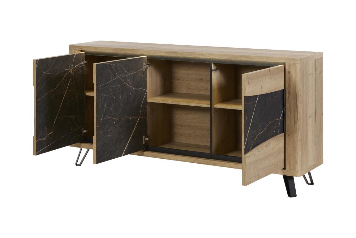GBO - Buffet Valente 3D - chêne Halifax + marbre - 210 × 93/101 × 48 cm