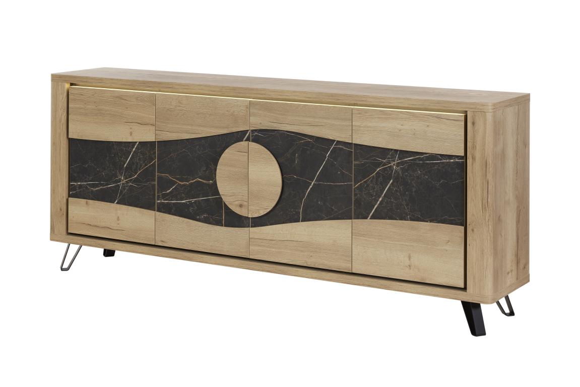 GBO - Dressoir Valente 4D - Halifax oak+Marble - 240x93/101x48 cm