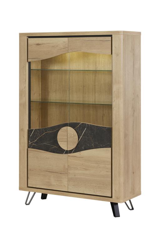 GBO - Glaskast Valente - Halifax oak+Marble - 125x176/184x43 cm
