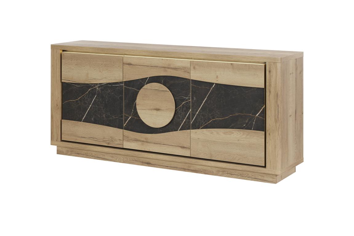 GBO - Buffet Valente 3D - chêne Halifax + marbre - 210 × 93/101 × 48 cm