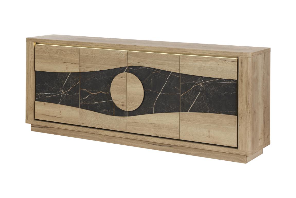 GBO - Dressoir Valente 4D - Halifax oak+Marble - 240x93/101x48 cm