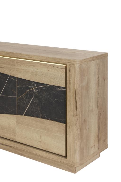 GBO - Dressoir Valente 4D - Halifax oak+Marble - 240x93/101x48 cm