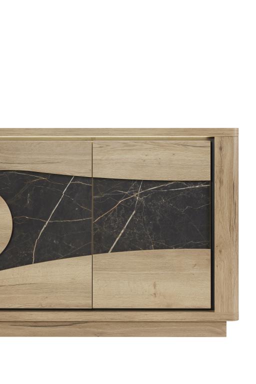GBO - Dressoir Valente 4D - Halifax oak+Marble - 240x93/101x48 cm