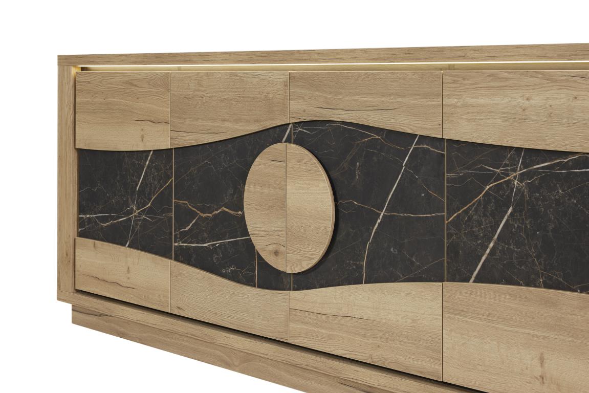 GBO - Dressoir Valente 4D - Halifax oak+Marble - 240x93/101x48 cm
