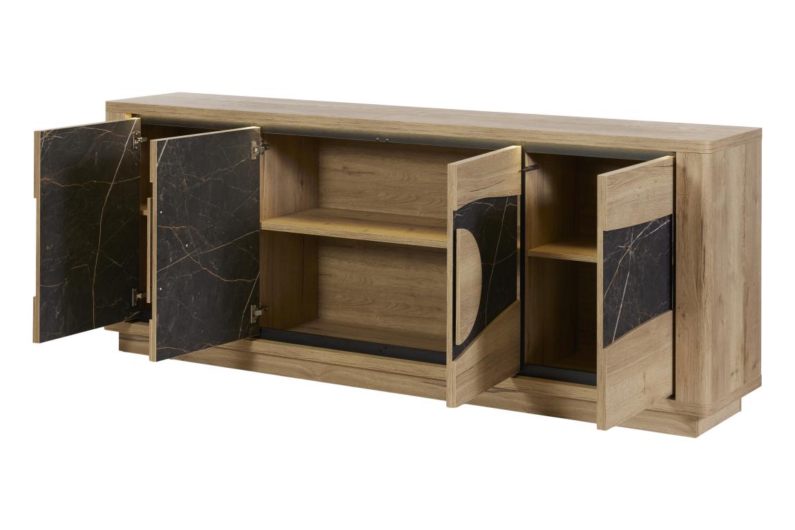 GBO - Dressoir Valente 4D - Halifax oak+Marble - 240x93/101x48 cm