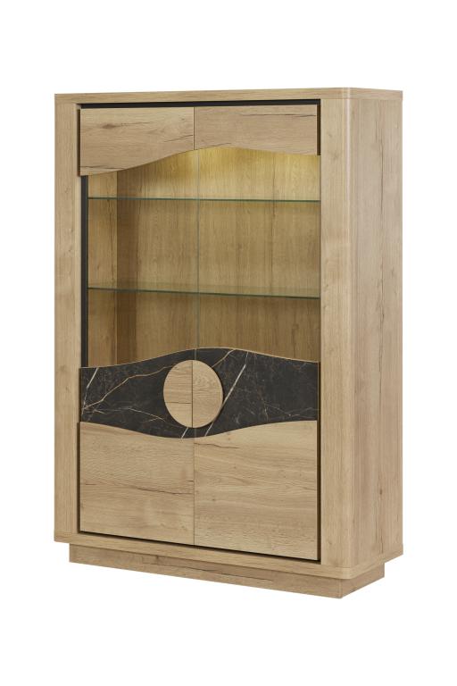 GBO - Glaskast Valente - Halifax oak+Marble - 125x176/184x43 cm