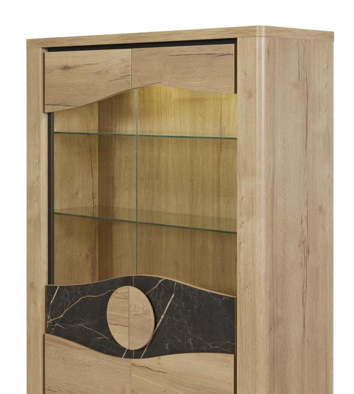 GBO - Glaskast Valente - Halifax oak+Marble - 125x176/184x43 cm