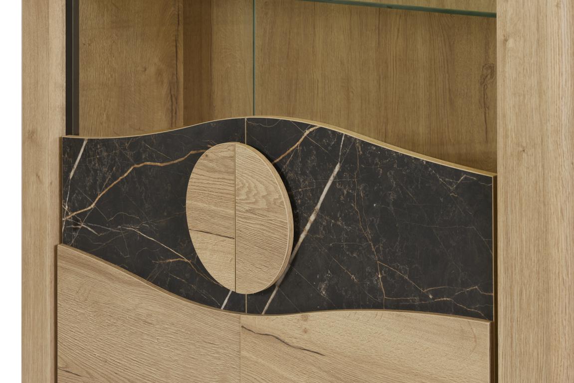 GBO - Glaskast Valente - Halifax oak+Marble - 125x176/184x43 cm