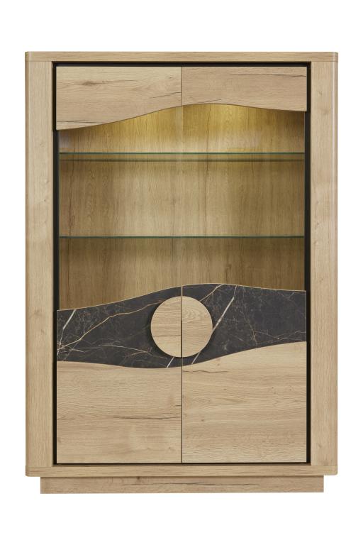GBO - Glaskast Valente - Halifax oak+Marble - 125x176/184x43 cm