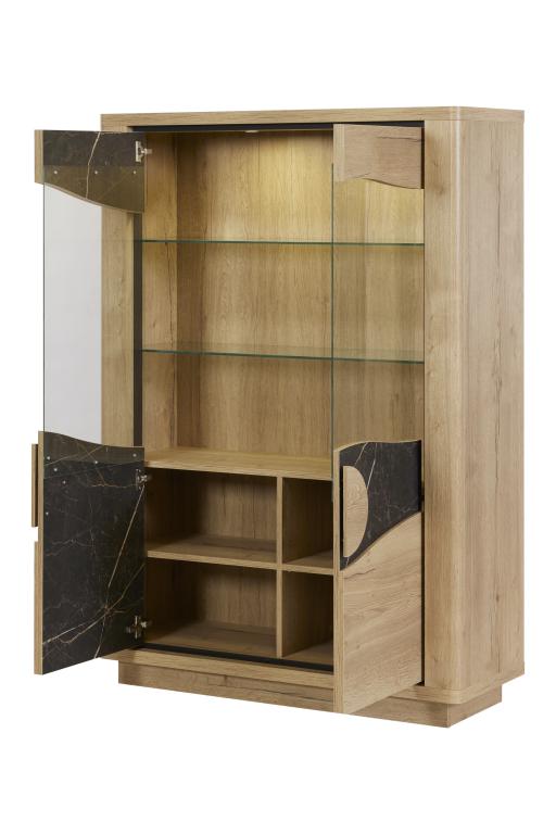 GBO - Glaskast Valente - Halifax oak+Marble - 125x176/184x43 cm