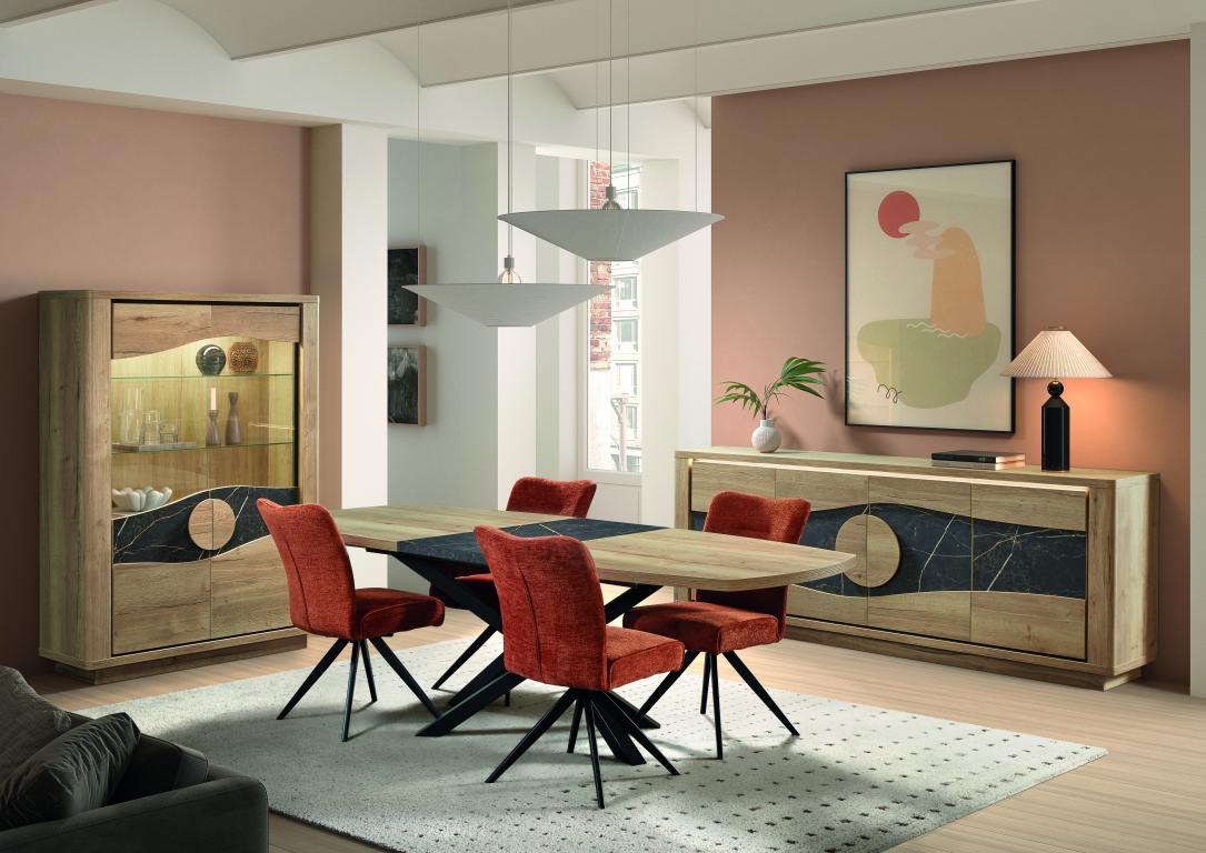 GBO - Eetkamerset Valente 1 - Halifax oak+Marble