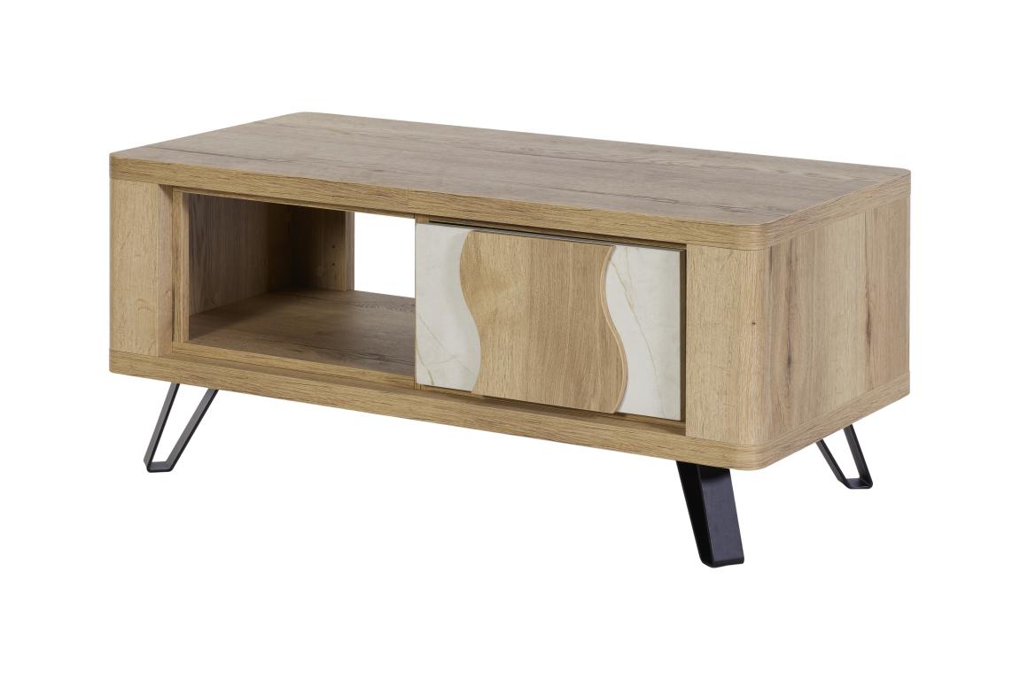 GBO - Table basse Vincenzo S/P - Chêne Halifax + Cremona - 115x44/52x55 cm