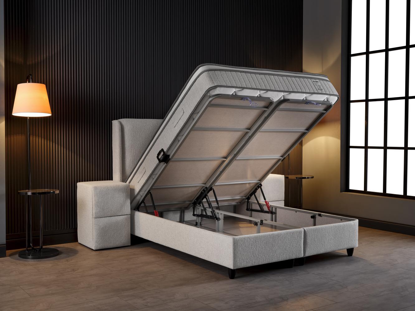 2BM - Boxspring Reina – Ecru stof - Opbergruimte – 160x200cm