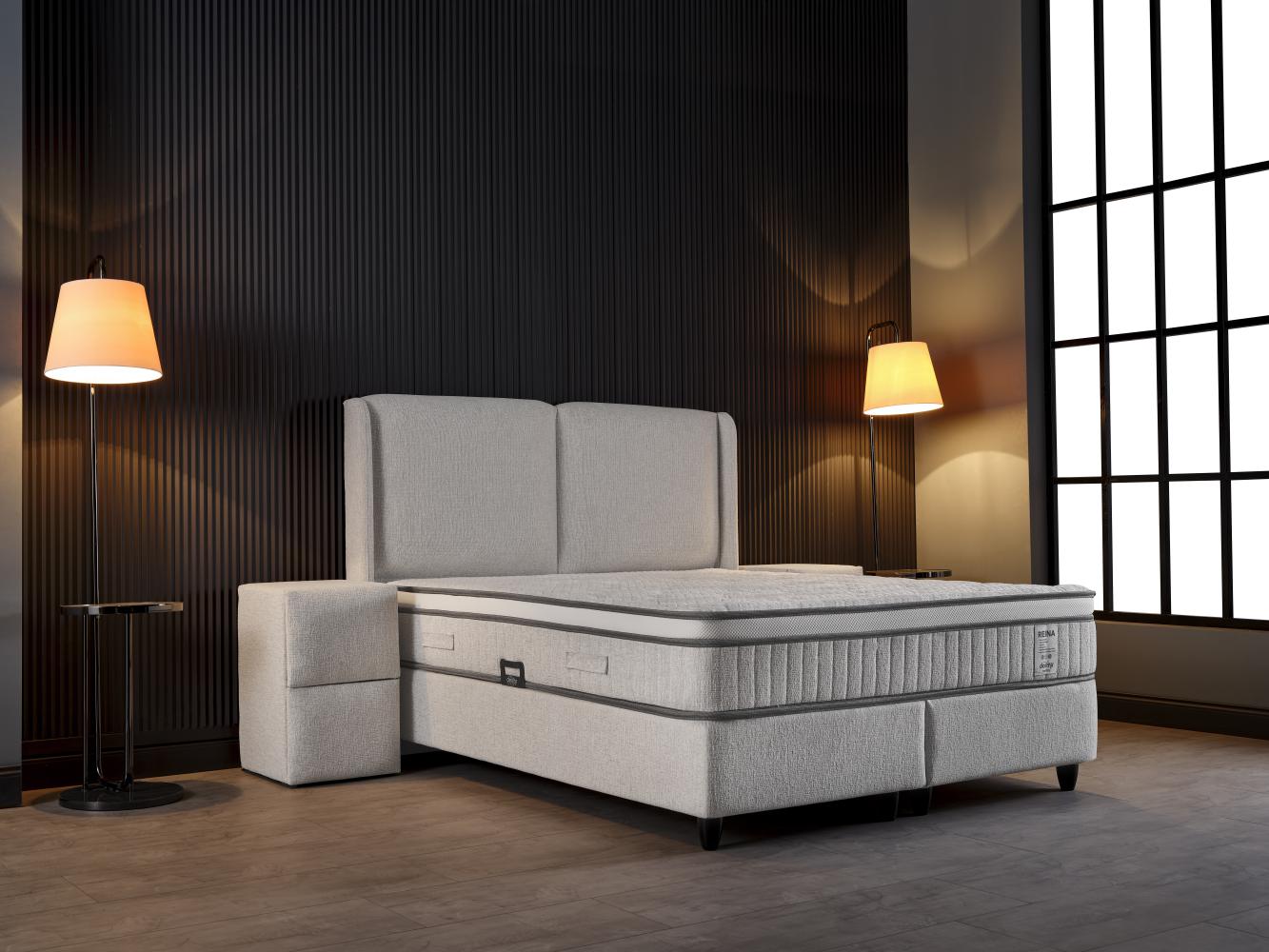 2BM - Boxspring Reina – Ecru stof - Opbergruimte – 160x200cm