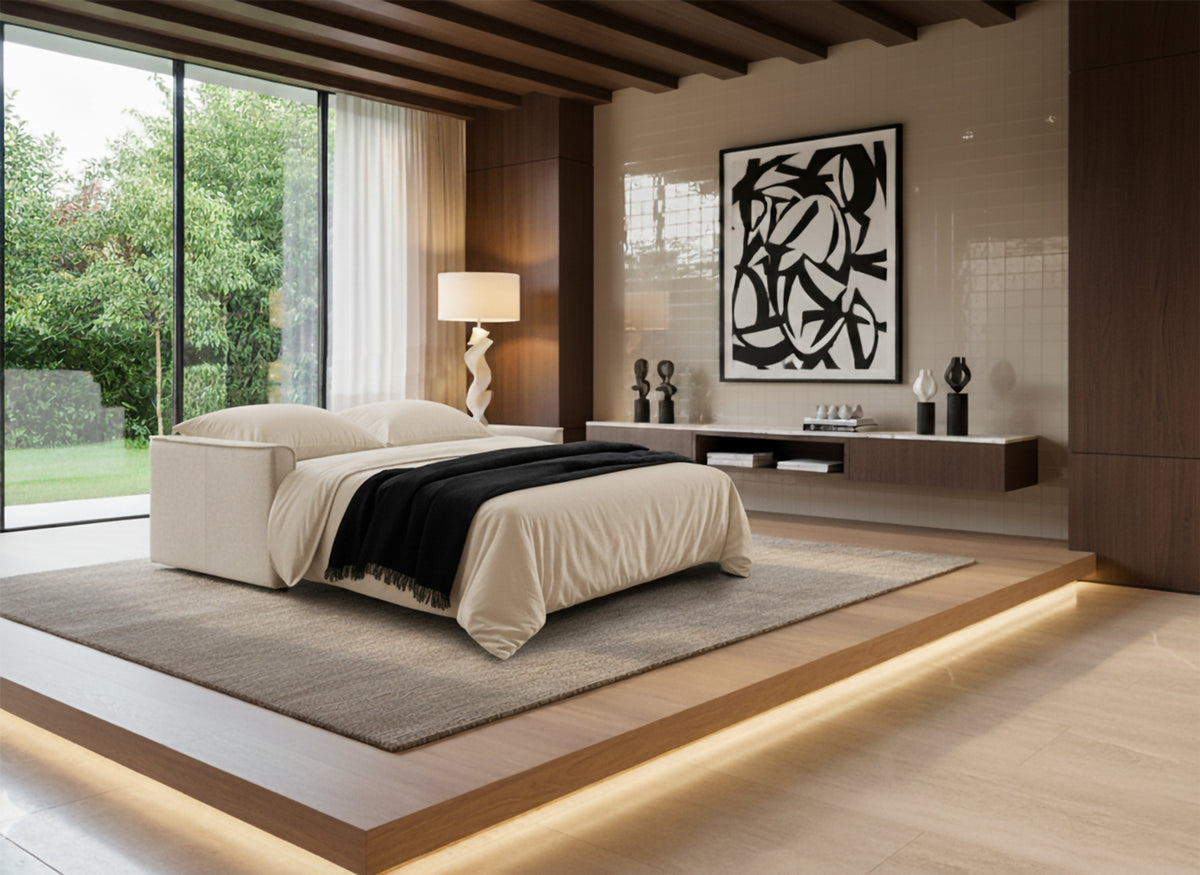 Altoni - Zetelbed Molly - Stof beige - Bed 140x200cm - 186xh107x54cm
