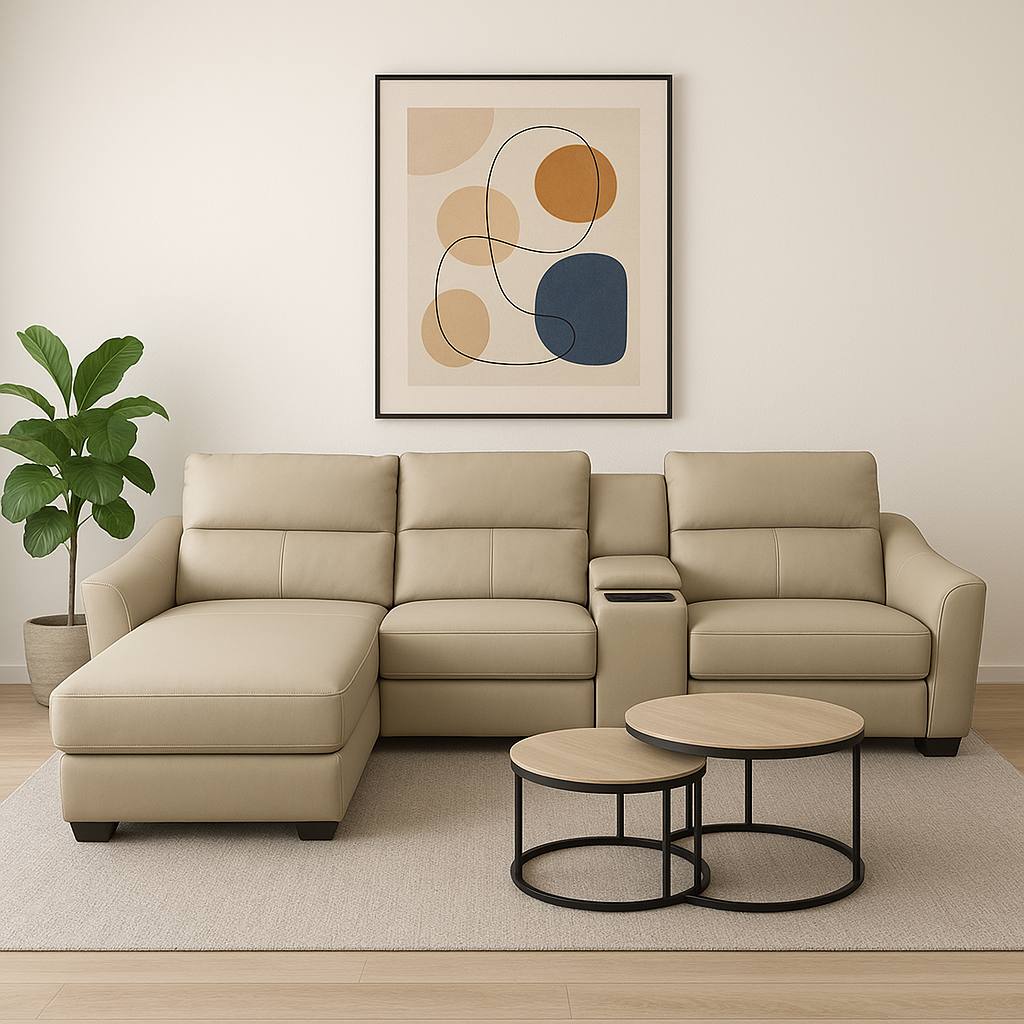 2BM - Canapé d'angle Benaco - 2 fauteuils relax électriques - Gris clair - Cuir - Gauche - 285x170cm
