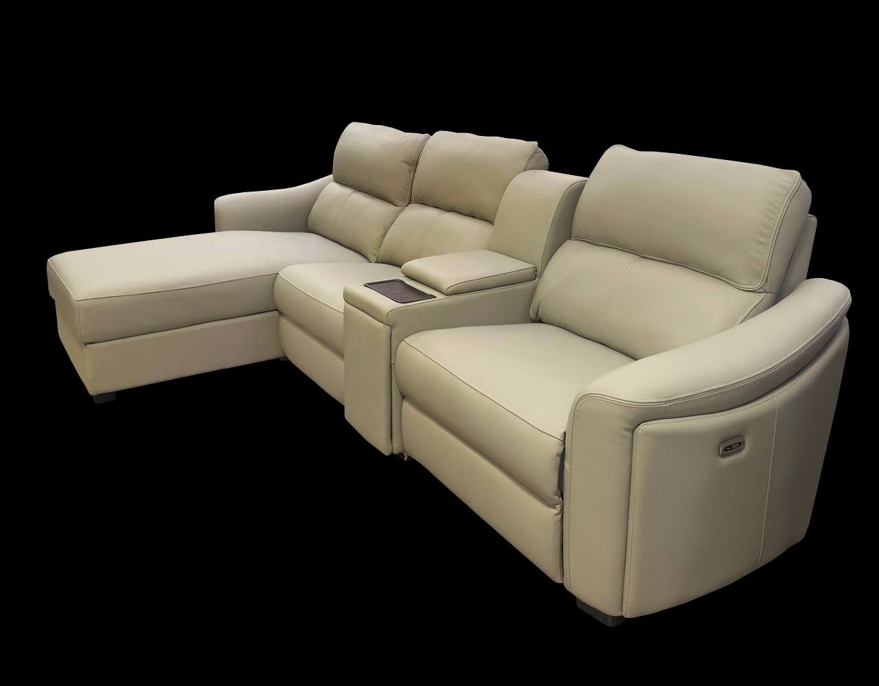 2BM - Canapé d'angle Benaco - 2 fauteuils relax électriques - Gris clair - Cuir - Gauche - 285x170cm