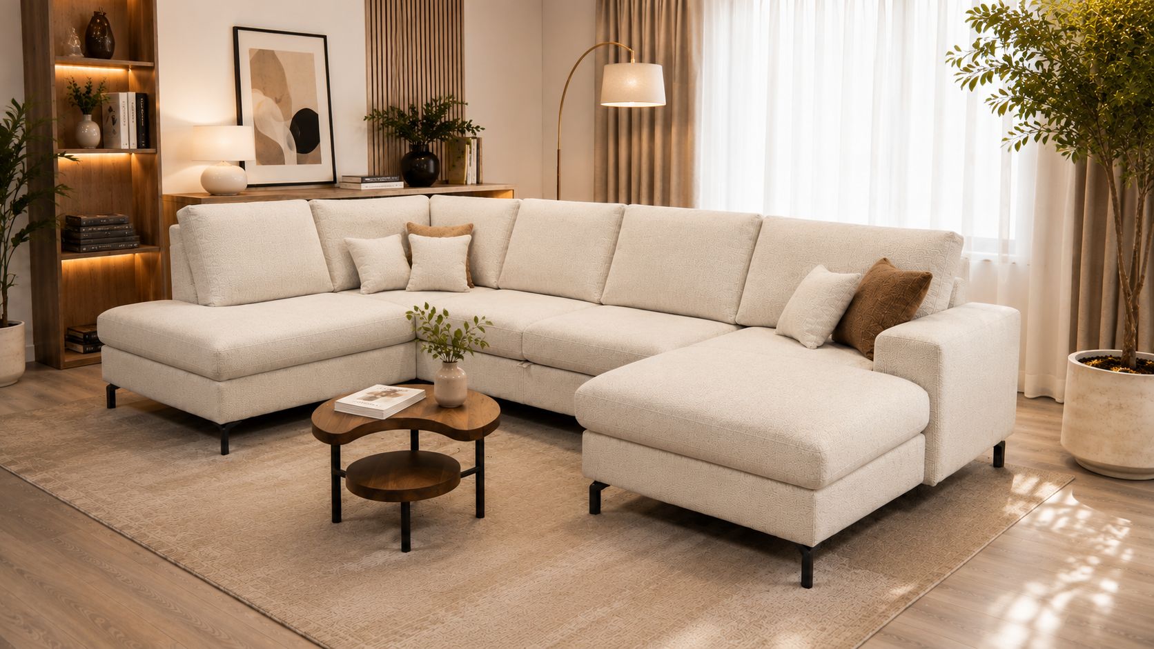 2BM - Hoeksalon Polo - Bedfunctie - Rechts - Beige stof - 200x305x150cm