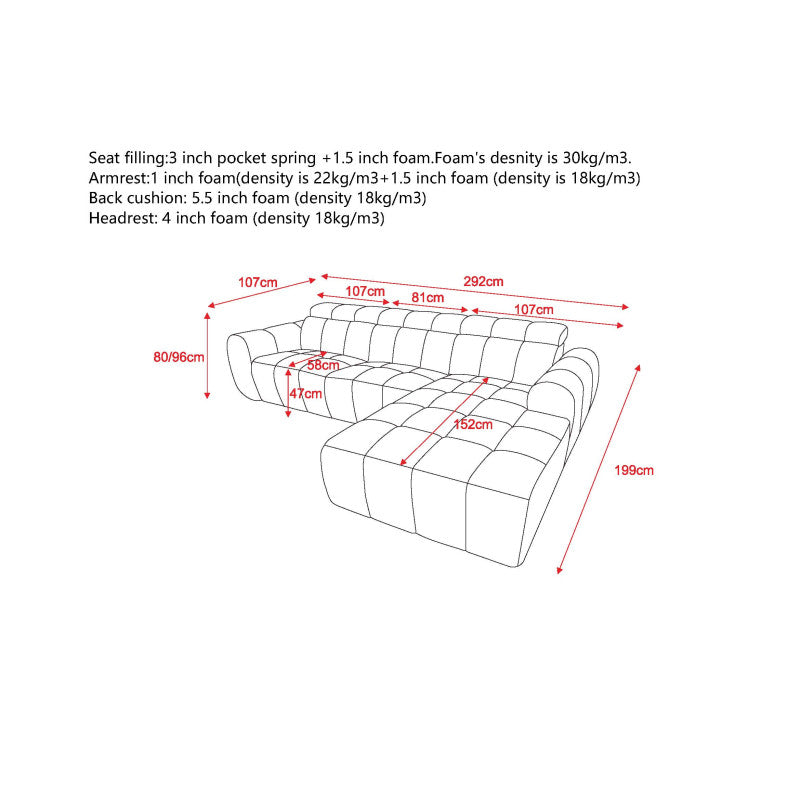 2BM – Canapé d'angle compact Megan - Gauche - Fauteuil inclinable électrique - Appuie-tête réglables - 199 x 292 cm