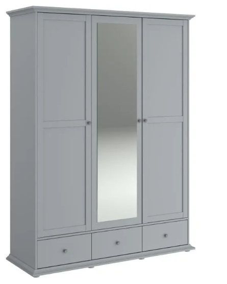 Kleerkast Margaux - Grijs - Spiegel - 3 Laden - 152x53x202cm