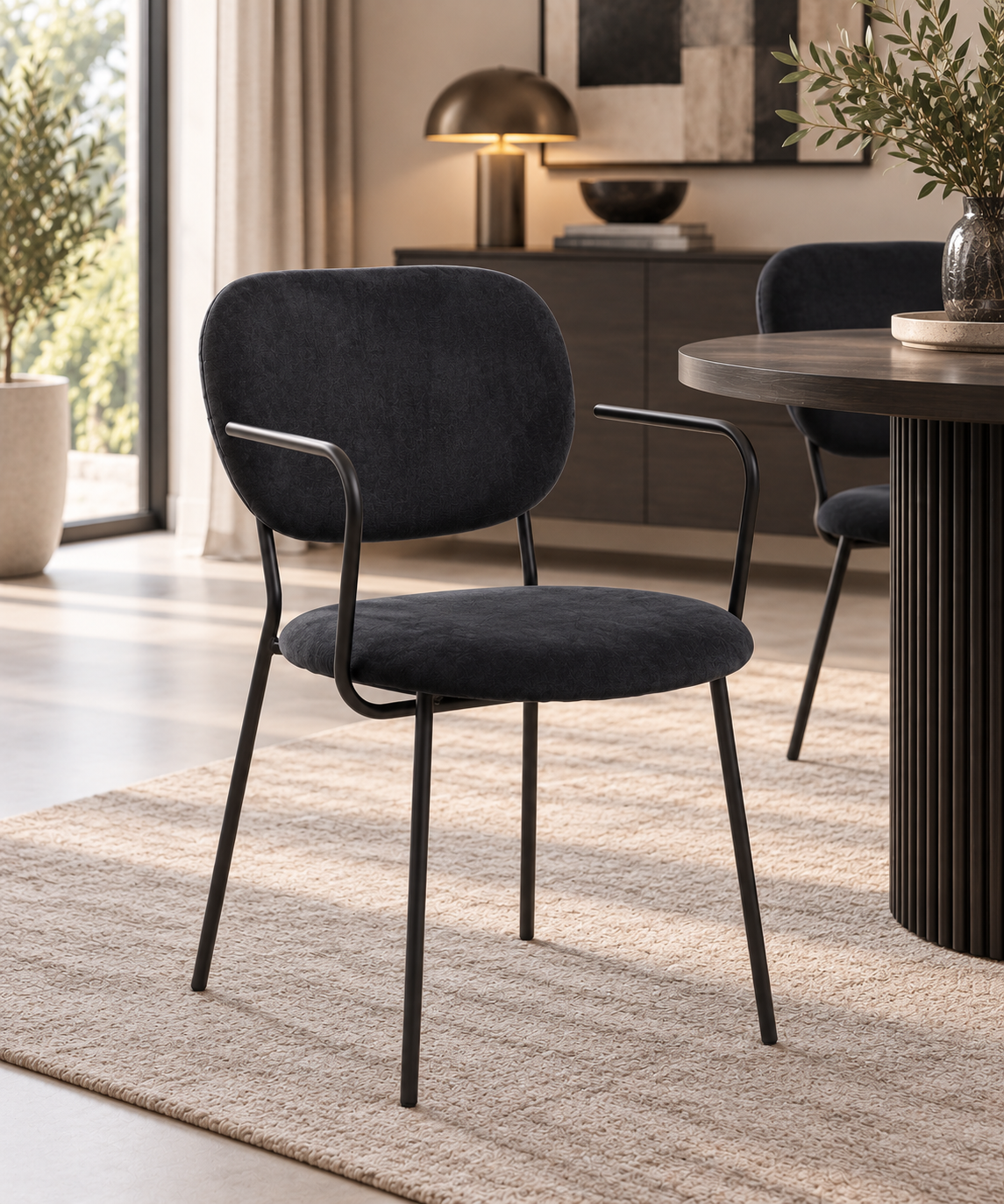 GBO - Chaise de salle à manger ST2103 - Tissu - Noir - H82xP48xL52 cm