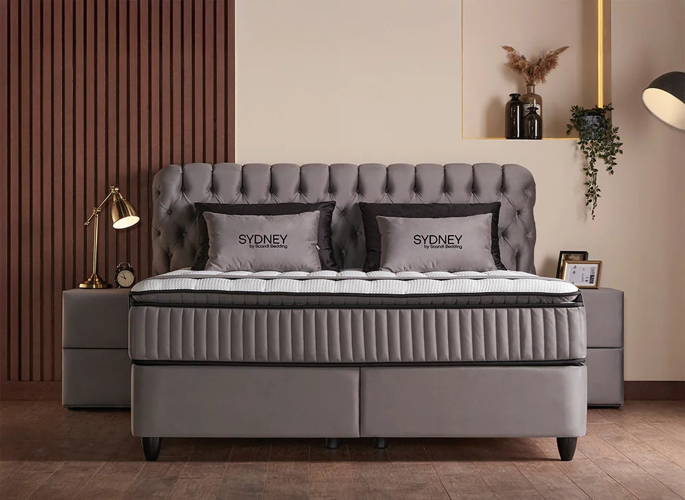 BSP - Boxspring Sydney Grey- Stof -  Grijs - 140x200 cm