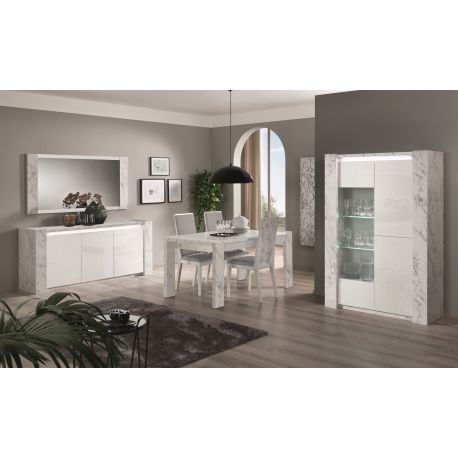 MLM - Eetkamer Vittoria - Hoogglans - Wit/Marmer - 3-delige set